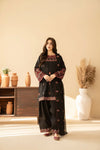 3 Piece Black Premium Lawn Embroidered Shirt & Farshi Shalwar - A918