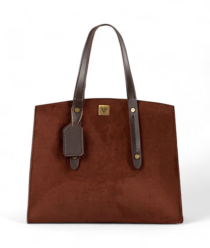 Brown Suede Multi Compartment Satchel Bag C-134
