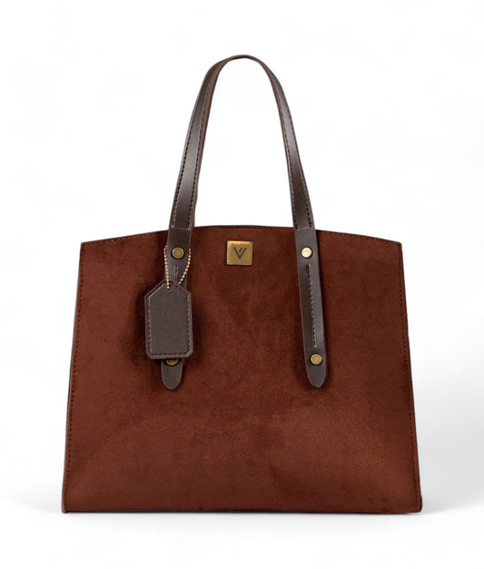 Brown Suede Multi Compartment Satchel Bag C-134