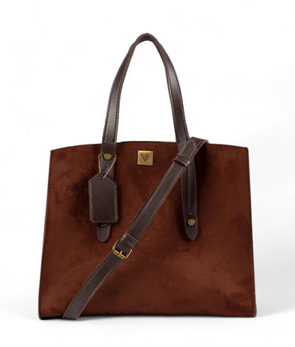 Brown Suede Multi Compartment Satchel Bag C-134
