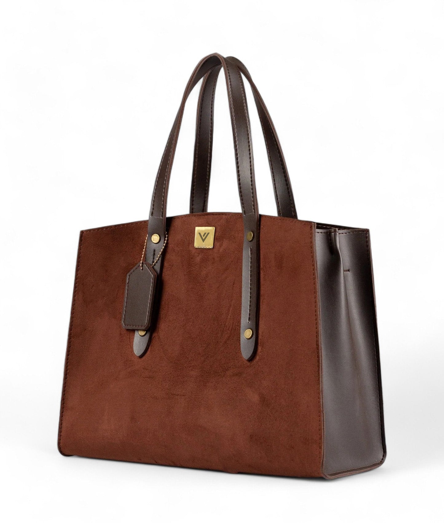 Brown Suede Multi Compartment Satchel Bag C-134