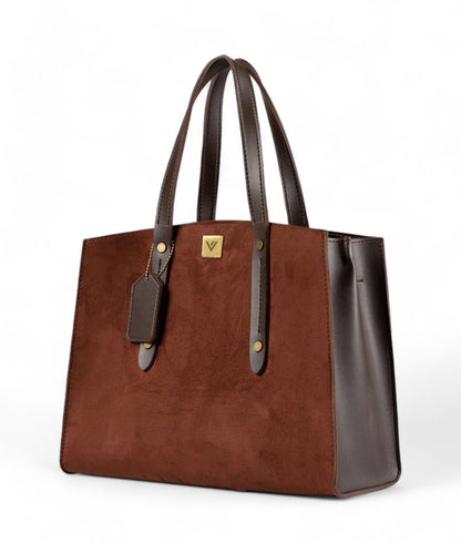 Brown Suede Multi Compartment Satchel Bag C-134