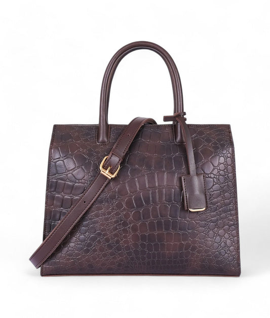 Dark Brown Retro Croc Handbag C-145