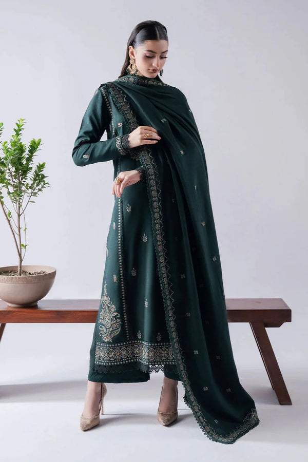 ASIM JOFA-3PC UNSTITCH DHANAK EMBROIDERED SHIRT WITH EMBROIDERED SHAWL & TROUSER-BIC- 670