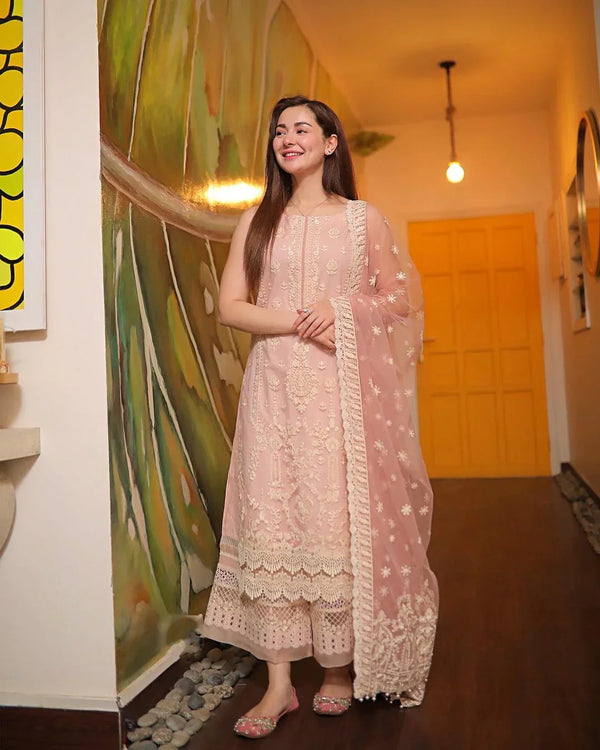 3 Piece Embroidered Lawn Shirt with Embroidered Organza Dupatta 1049