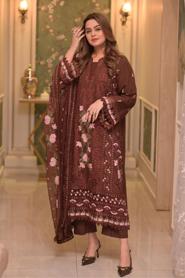 Lawn Unstitched 3PcEmbroidered Collection with Chiffon Dupatta-704