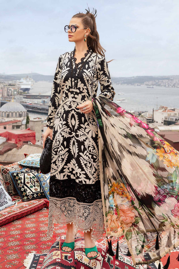 3 Pcs Digital Printed Lawn Shirt Trouser and Dupatta with Embroidered Patches MB 431