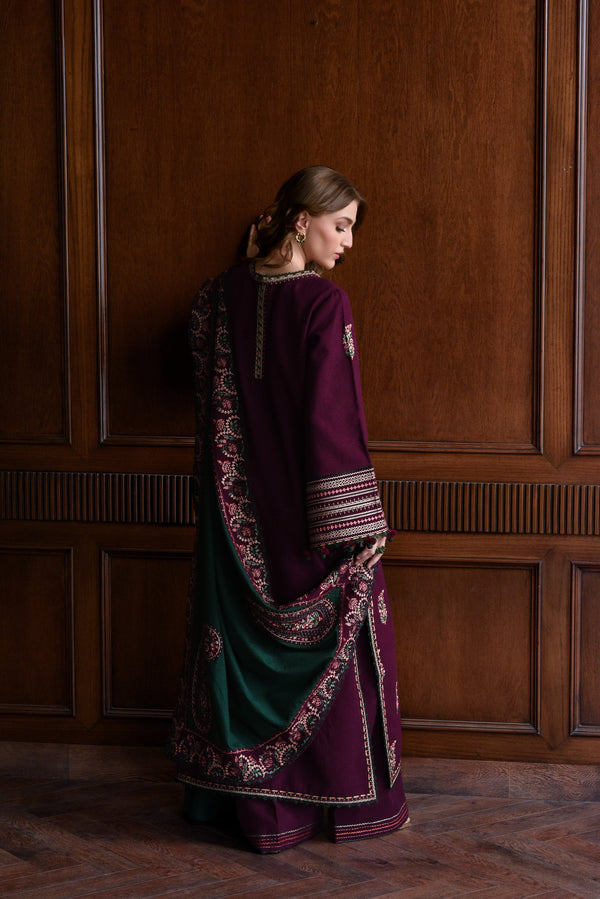 3PC LAWN EMBROIDERED SHIRT WITH LAWN EMBROIDERED SHAWL AND TROUSER- 678