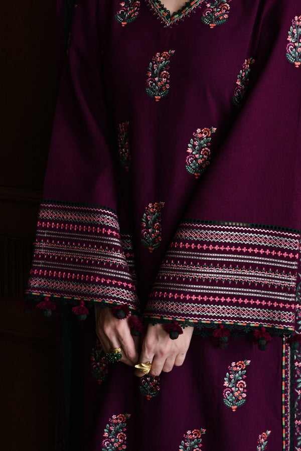 3PC LAWN EMBROIDERED SHIRT WITH LAWN EMBROIDERED SHAWL AND TROUSER- 678