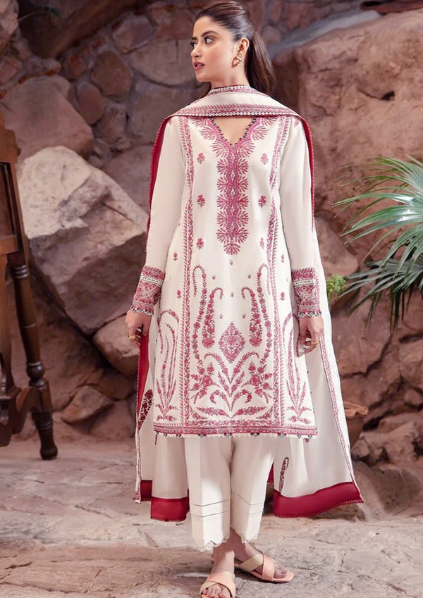 3 Piece Embroidered Dhanak Shirt with Embroidered Dhanak Shawl ZH-01