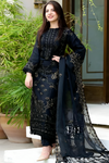 Black Linen Unstitch 3PC Embroidered-1020W