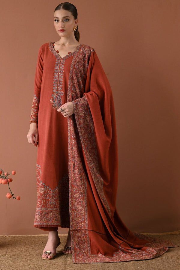 BATIK-3PC UNSTITCH DHANAK EMBROIDERED SHIRT WITH DHANAK EMBROIDERED SHAWL AND TROUSER- 679