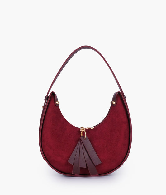 Burgundy Suede Moon Hobo Bag