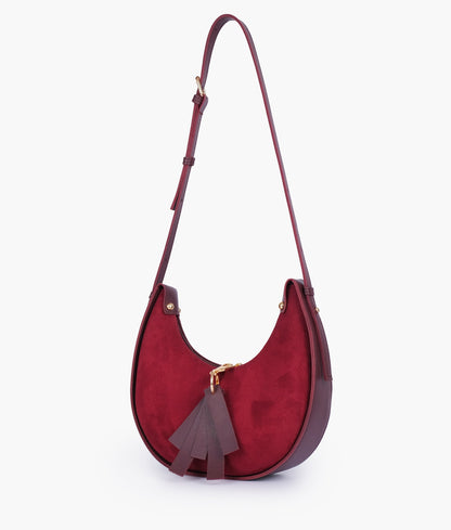 Burgundy Suede Moon Hobo Bag