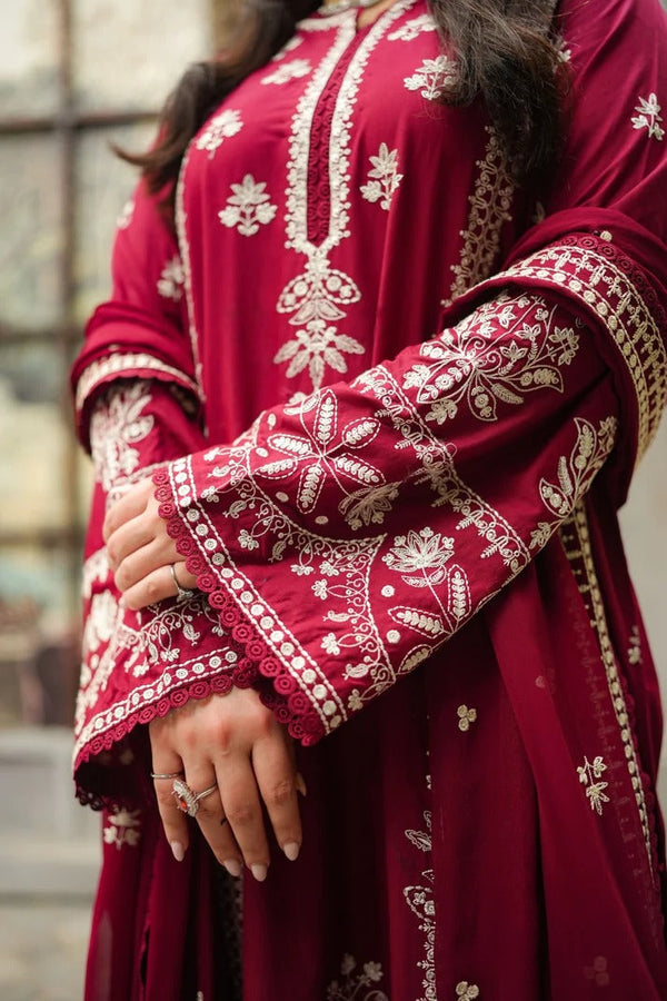 Aneelas Stitched Dhanak Emb 3pc Emb Chiffon Duppata V737