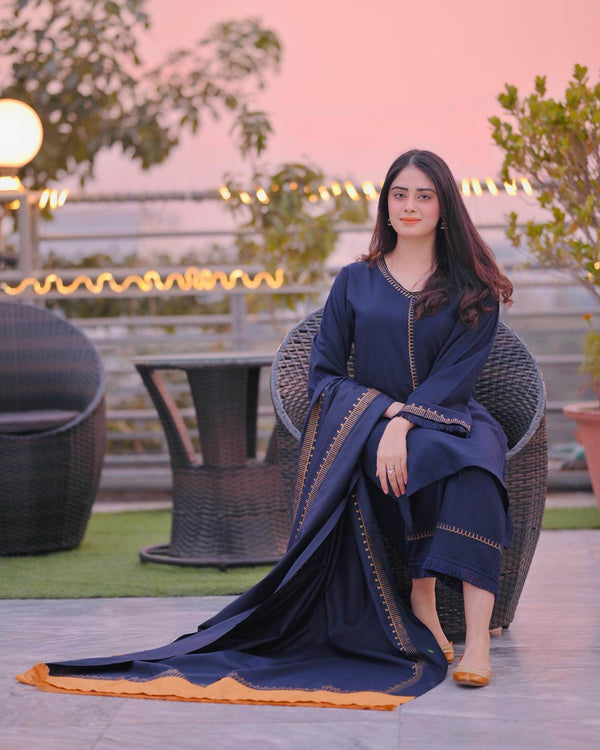 3 Piece Dhanak Shirt with Printed wool shawl BR-1145