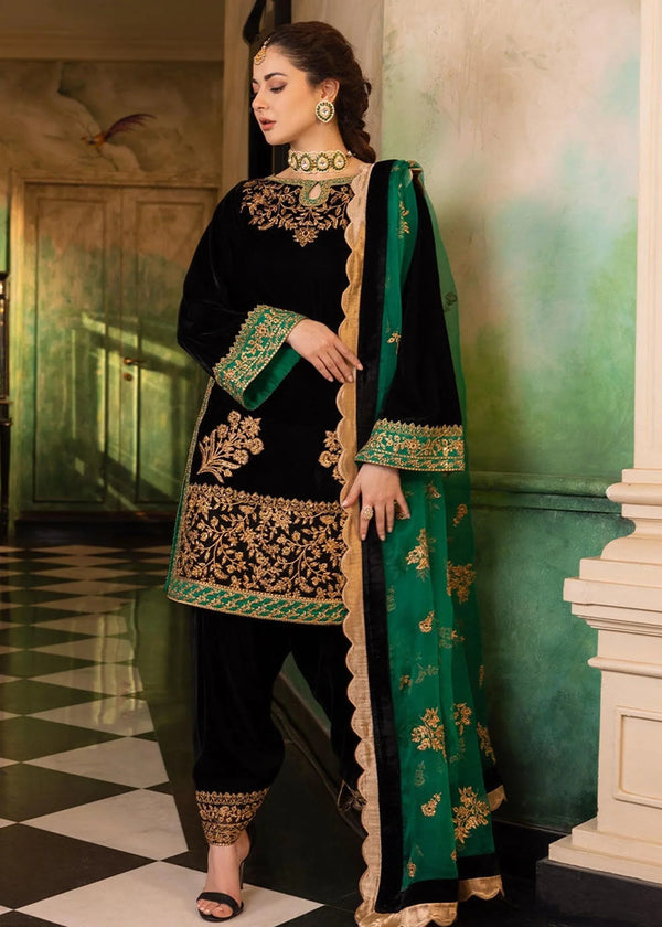 3-PC Embroidered Velevt Shirt and Trouser with Embroidered Organza Dupatta JZ-953