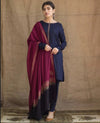 3 Piece Dhanak Shirt with Printed Wool Shawl AG-1115