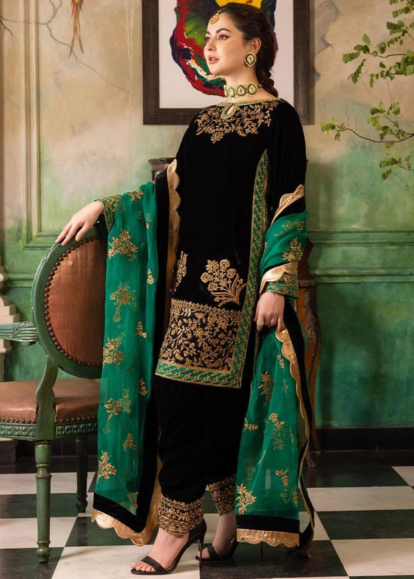 3-PC Embroidered Velevt Shirt and Trouser with Embroidered Organza Dupatta JZ-953