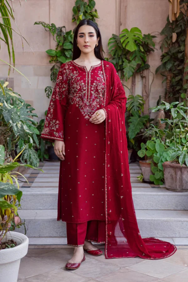 Lawn Embroidered 3pc Suit With Chiffon Embroidered Dupatta 727